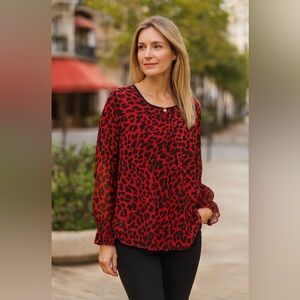 DKNY Animal Print ,Long-sleeved blouse with ruffles on the cuffs ,NWOT